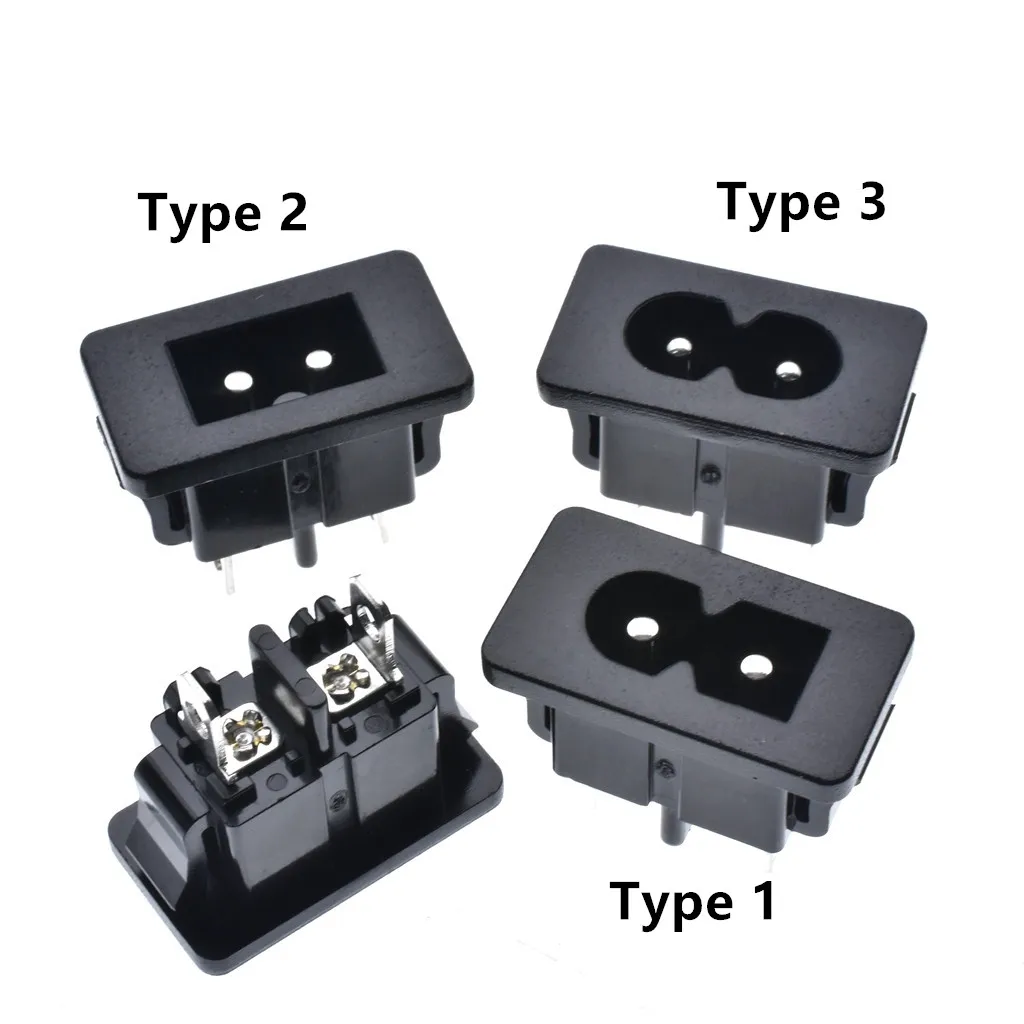 10PCS AC Power connector socket AC 2.5A250V 2 pin voltage AC IEC 320 C8 power socket connector 2pin black,Power terminal Adapter