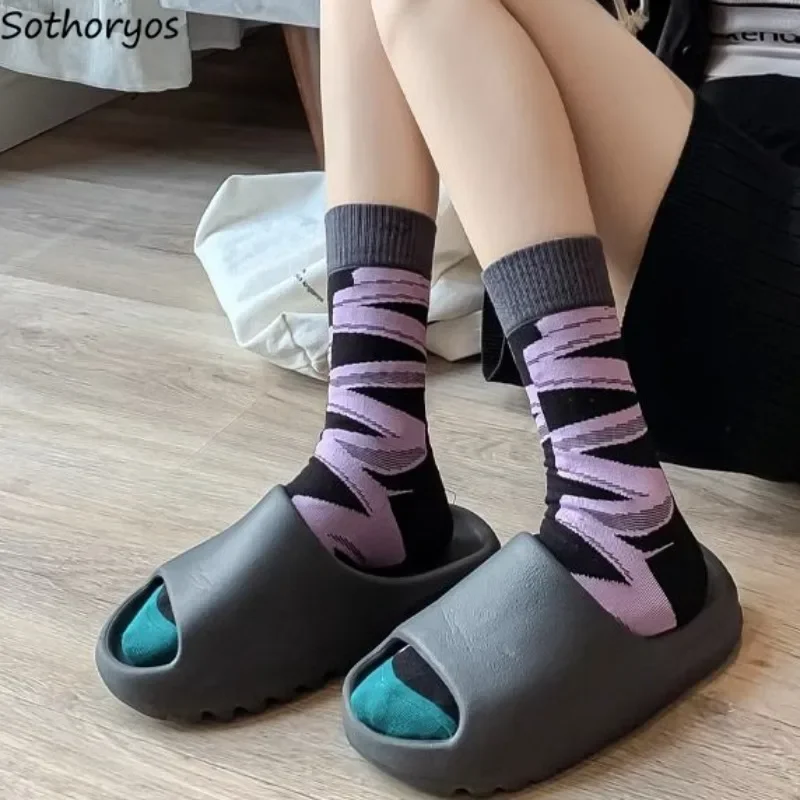 Socks Women Striped Soft Tender All-match Warm Autumn Winter Simple Ins Casual Daily Fashion Designed Mujer Teens Korean Style