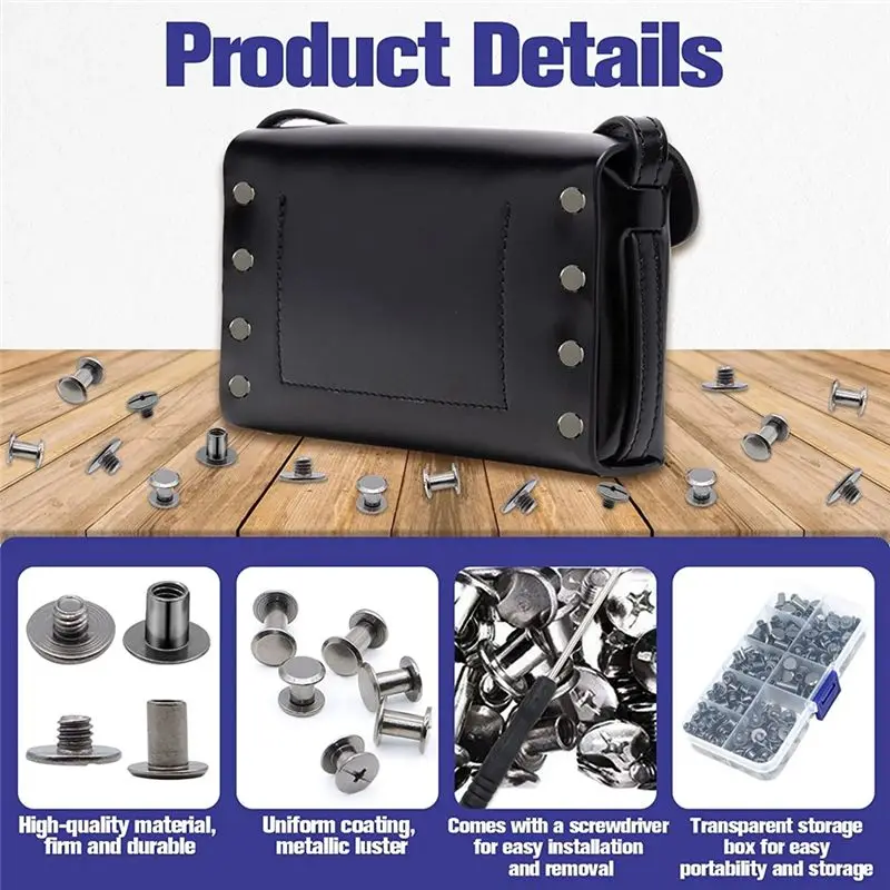 Power Tool Sets 150Sets Chicago Screws Assorted Kit,6 Sizes Round Flat Head Leather Rivets M5 Chicago Binding Screws for Decorat