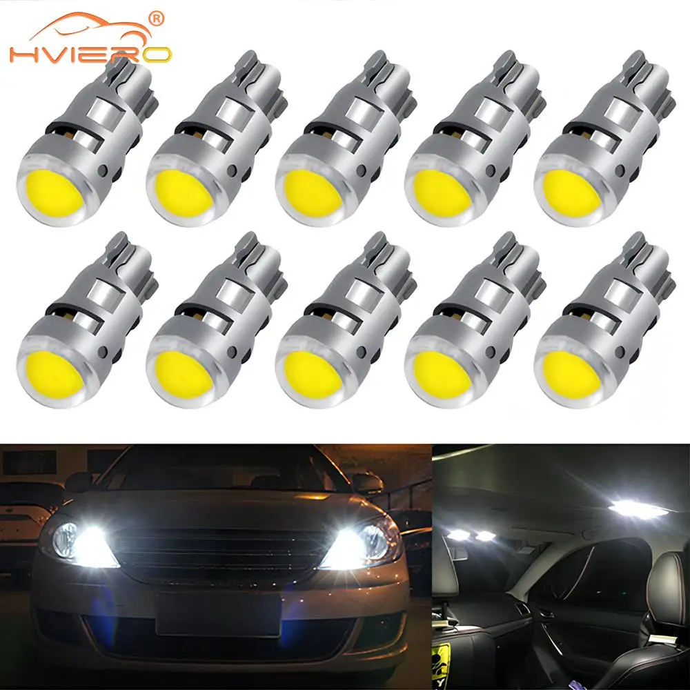 

10pcs T10 COB Led DC 12V Signal Lamp Car Bulb W5W 194 168 Reading Interior Lamps Clearance Backup Reverse Fog Light Ultra Bright