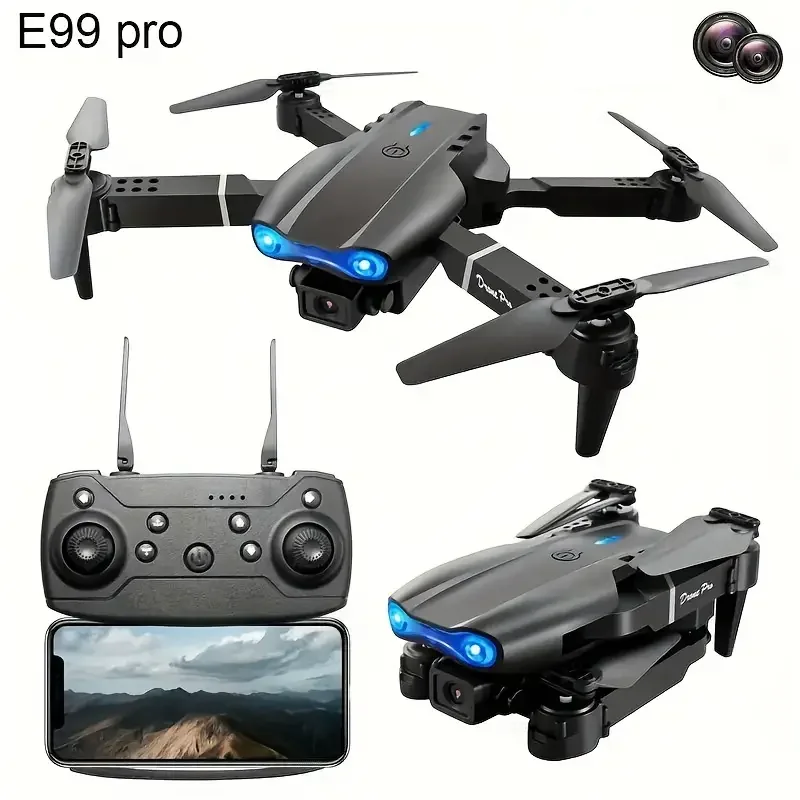 Drone E99 PRO avec Flash, Caméra Professionnelle HD pour Touristes, WIFI, Évitement d'Obstacles, Hélicoptères RC, Photographie Aérienne, Quadcopter