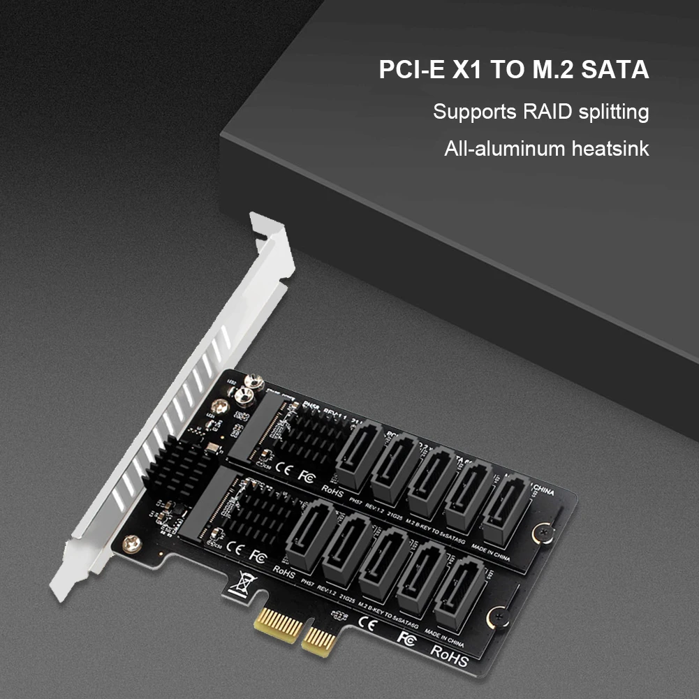 M.2 SATA To PCIE Expansion Card Double Disc M2 SATA Extended Card PCIe X1/X4/X8/X16 Adapter Board Support M.2 SSD 2230/42/60/80
