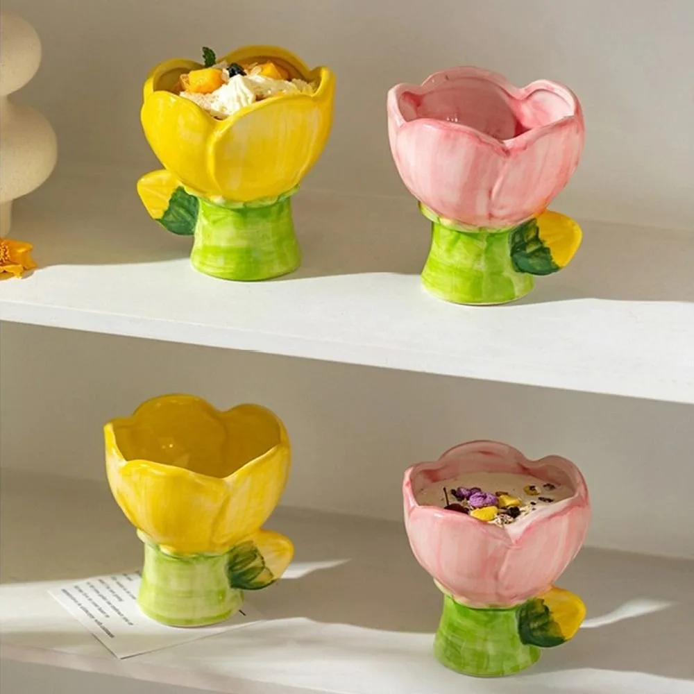 

Nordic Style Tulip Ceramic Coffee Cup Handmade Paintings Flower Type Water Cup Household Scented Candle Container Home Office