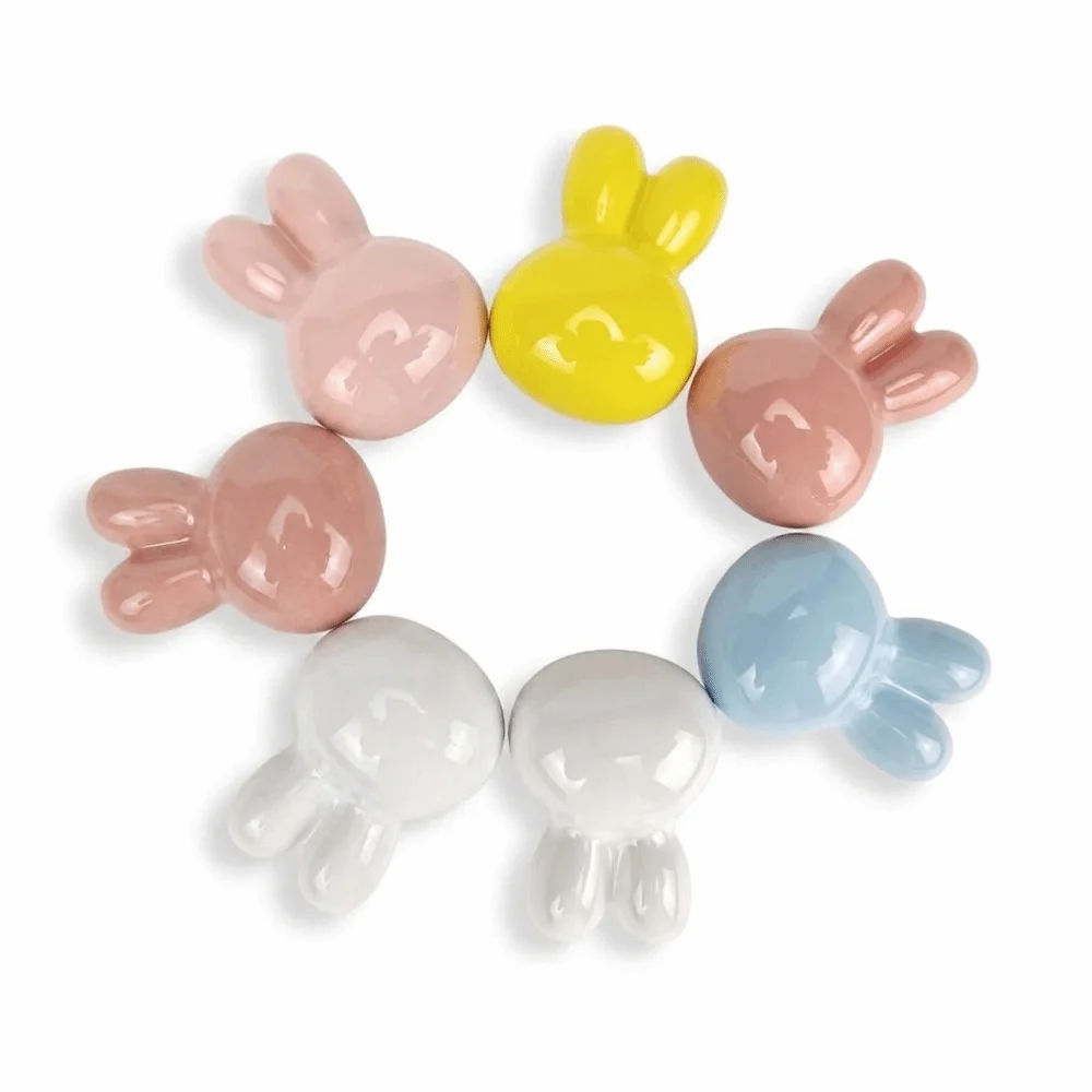Single Hole Ceramic Drawer Knobs Rounded Soft Edges Solid Metal Thread Cartoon Furniture Handles Smooth Glossy Ceramic