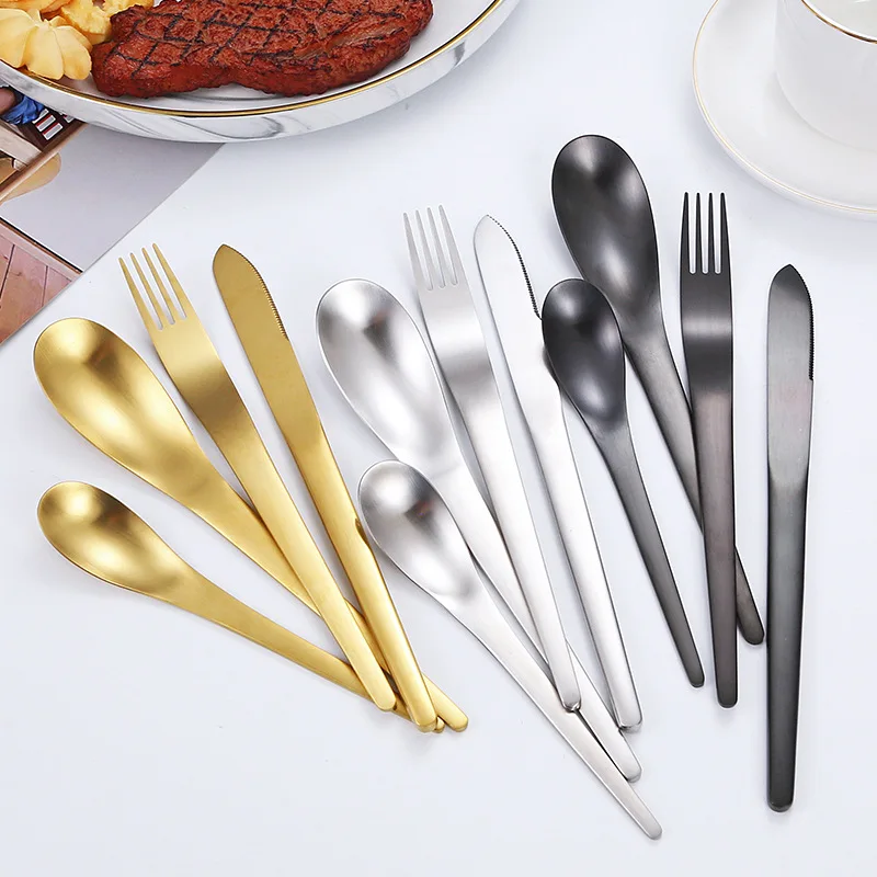 Golden Matte Cutlery Set Thickened Stainless Steel Creative Steak Knife Dessert Fork Spoon Dinnerware Set Kitchen Tableware