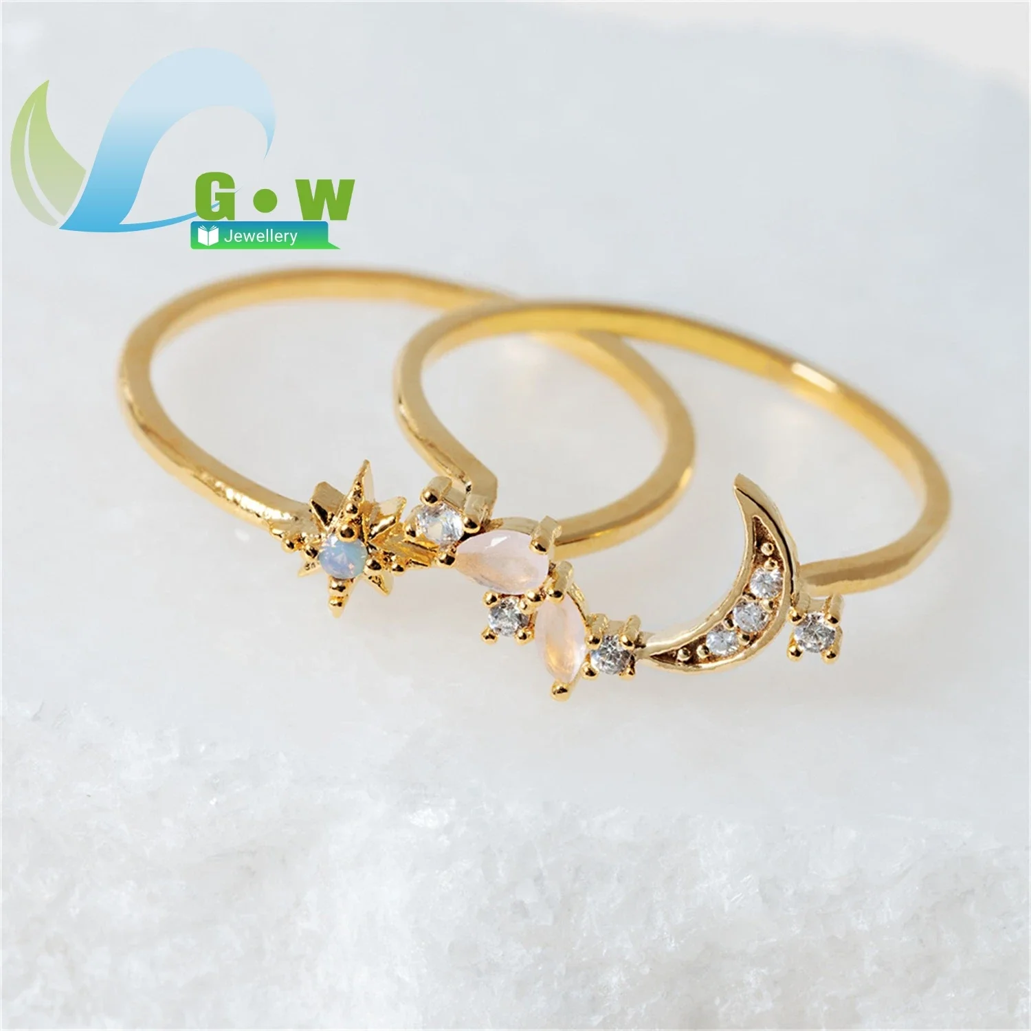 Elegant Star Moon Ring Set Micro Inlaid Zirconia Dainty Stackable Rings Minimalist Jewelry Women Daily Wear Party Gift Wholesale