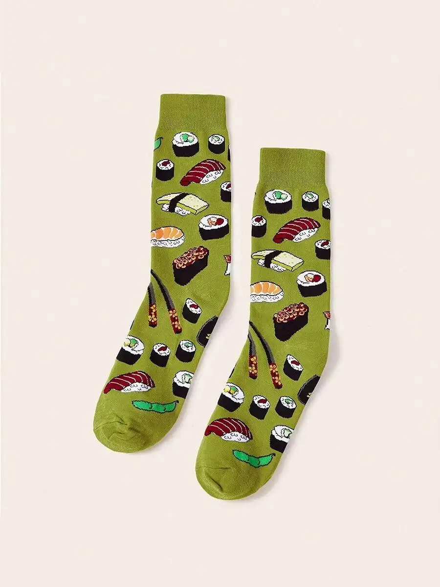 Sushi Print Socks For Adults, Funny Food Themed Crew Socks, Colorful Gift For Sushi Lovers view 2