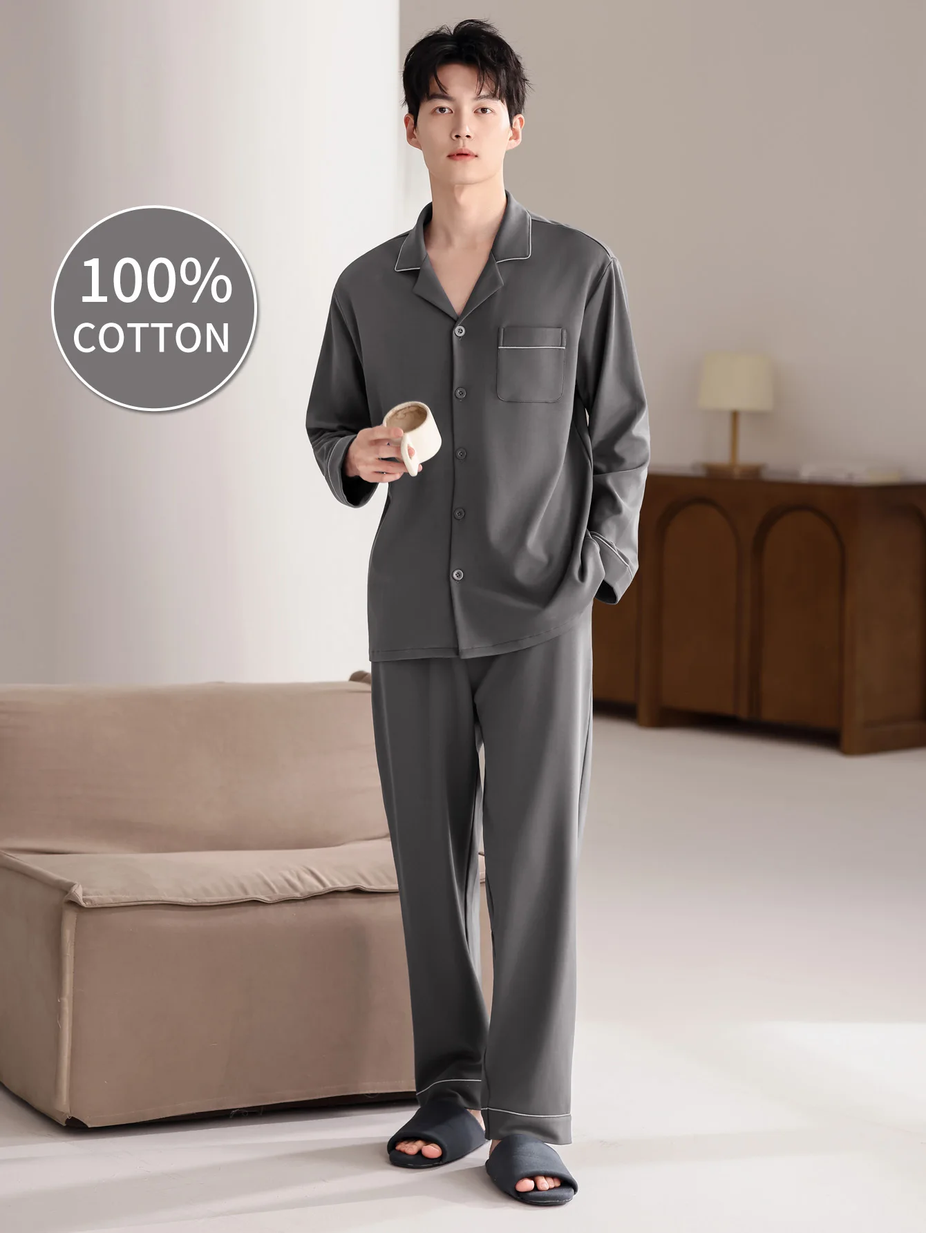 

Мужской комплект домашней одежды из 100% хлопка с длинными рукавами, на все сезоны, больших размеров, для подростков, теплый, из чистого хлопка.