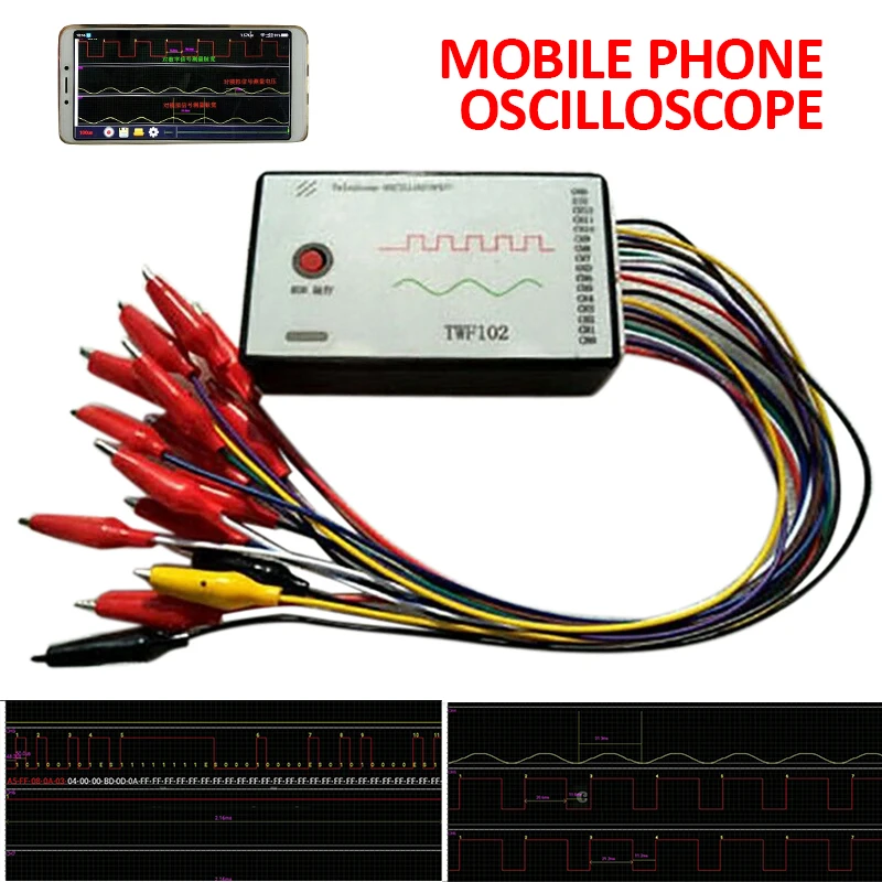 TWF102 Portable Mobile Phone Oscilloscope 100KHz 13 Signal Sampling Ports For Android Logic Analyzer Digital Oscillator