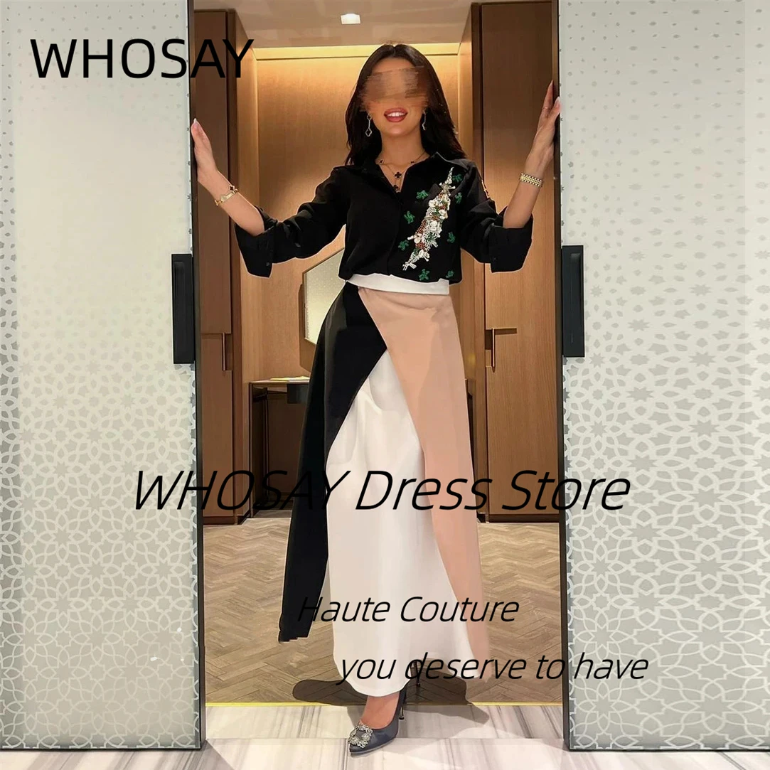 WHOSAY Contrast Color Vestidos Des Fiesta Long Sleeves Jackets Prom Dresses Customized Beading Saudi Arabia Evening Party Gowns