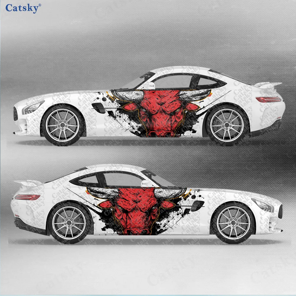 

CATSKY.2pcs.Fierce-Eyed Bull Head Car Side Decals | Self-Adhesive PVC Waterproof & Scratch-Resistant Stickers, Fashionable Decal