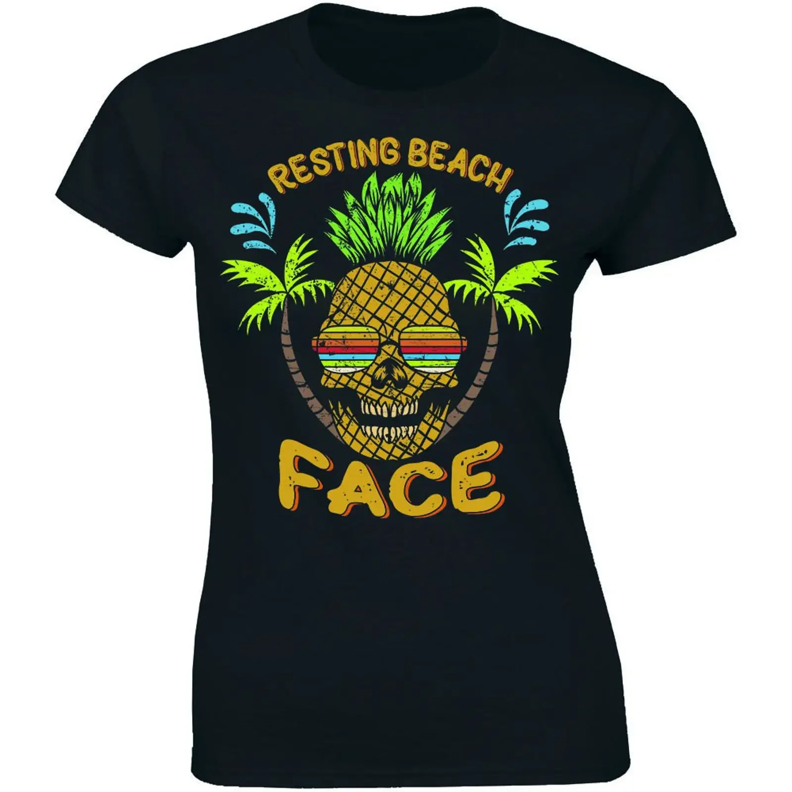Resting Beach Face T Shirt Funny Pineapple Women's vintage Washed Stylish designer clothes Breathable graphic Unisex Stretched