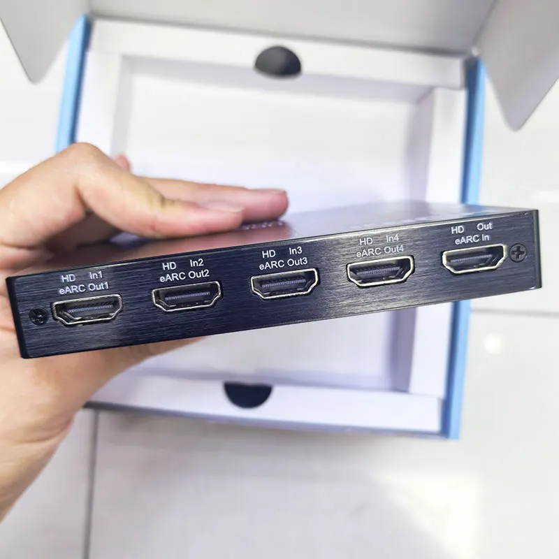 4K 60Hz 4ポートeARC双方向スプリッターオーディオエクストラクター、2ポートスイッチャー（HDMI、OSLink、SPDIF、COAXIAL、5.1chオーディオ対応）