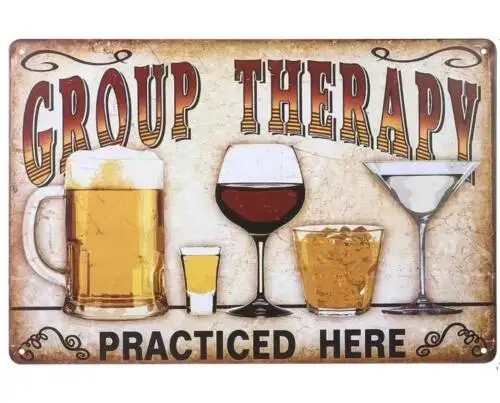 GROUP THERAPY PRACTICE HERE METAL TIN SIGN MAN CAVE BAR DECOR WALL ART DECOR