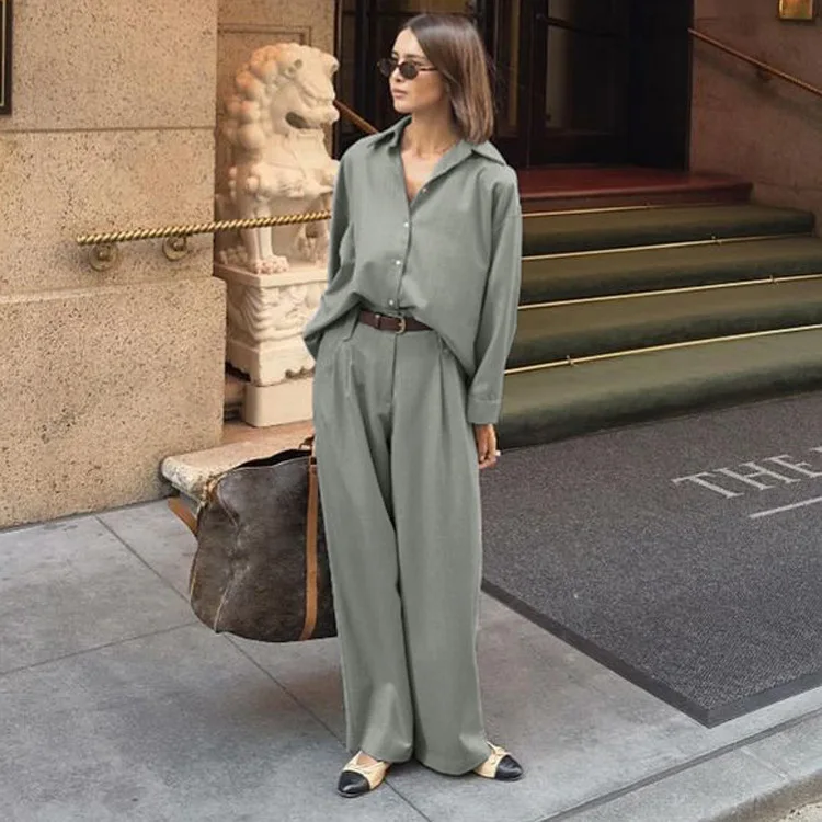 Elegant Women's Clothing, Commuter Style Fashion Set, New Autumn Collection, Two-Piece Set With A Collared Long-Sleeve Shirt And