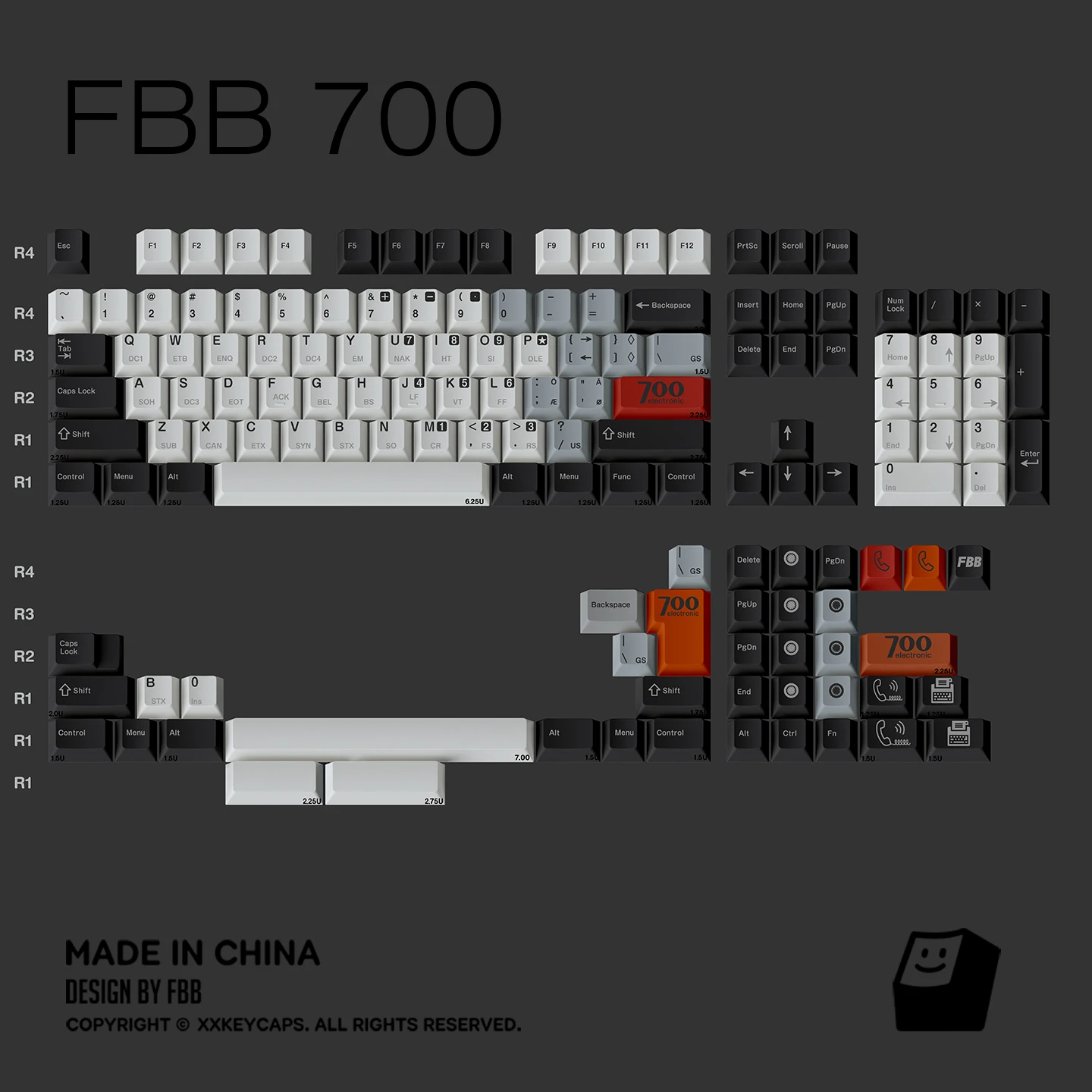 FBB Keycaps Retro Silent 700 Style Thermal Sublimation PBT Key Caps For MX Cherry Mechanical Keyboard Black White Gray Diy Kit