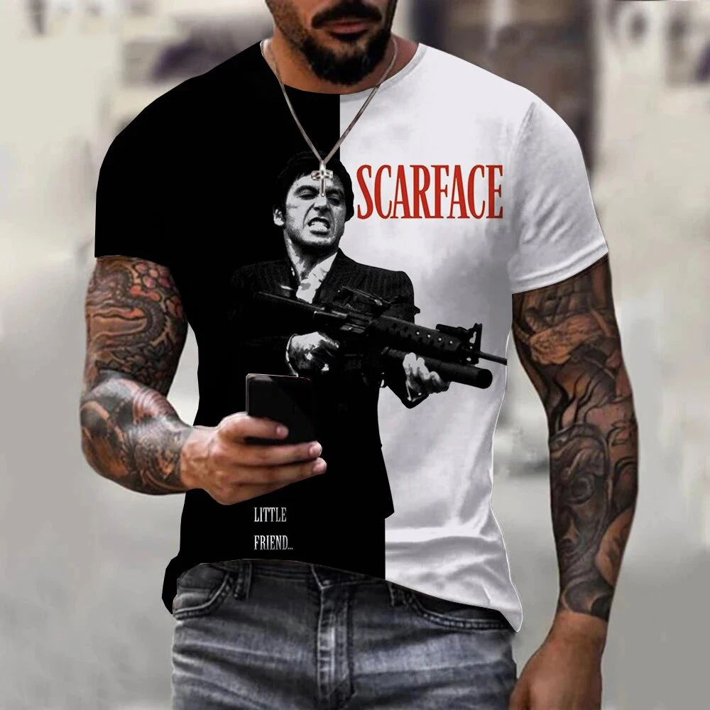 Men Classic Scar Face 3D Print Sports T-shirt Breathable Quick-dry Outdoor Casual Street Harajuku Daily Short-sleeve Clothes Top