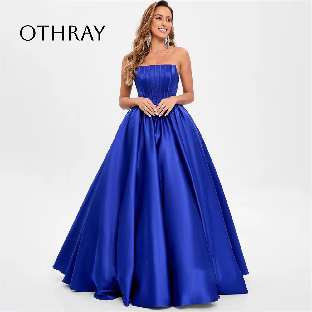 

Princess A-line Prom Dresses Strapless Party Dresses Satin Simple Evening Dress Floor-Length Vestidos De Fiesta فساتين ا