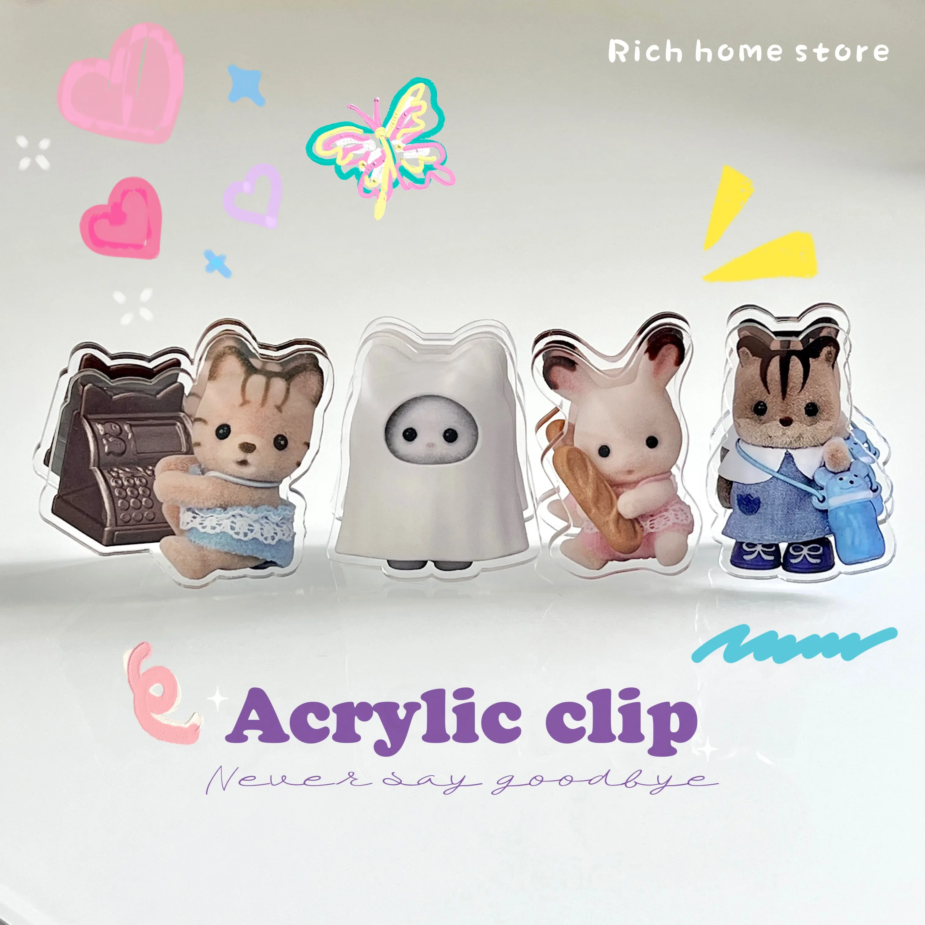 Y2k Cartoon Cat Rabbit Bear Animals Anime Accessory Kawaii Acrylic Clip Photo Clip Note Clip