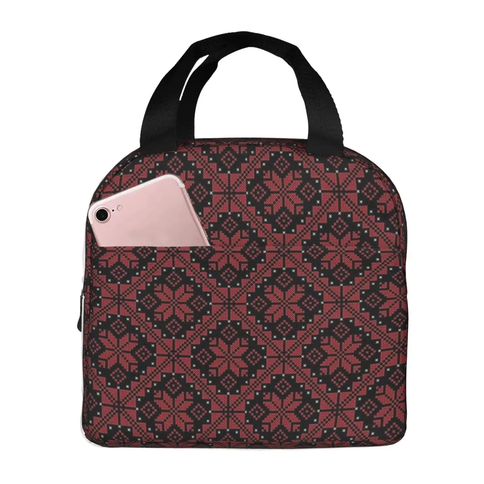 Palestinian Pattern Lunch Tote Bag Insulated Leakproof Thermal Lunch Box with Front Pocket for School Work Travel