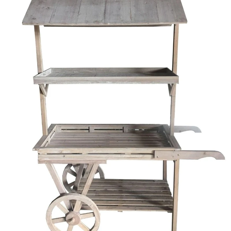 Pastoral country retro solid wood flower stand trolley commercial store window rack