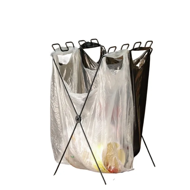 Foldable Kitchen Debris Storage Rack Outdoor Camping Stainless Steel Bracket Home Portable Plastic Garbage Bag Shelf