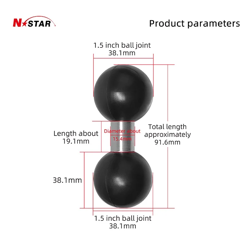 Aluminum Double Ball Adapter 1.5Inch 38.1mm Ball Joint Connector Extension Ball Mount for Connecting Two Socket Arms Ram Mount view 3