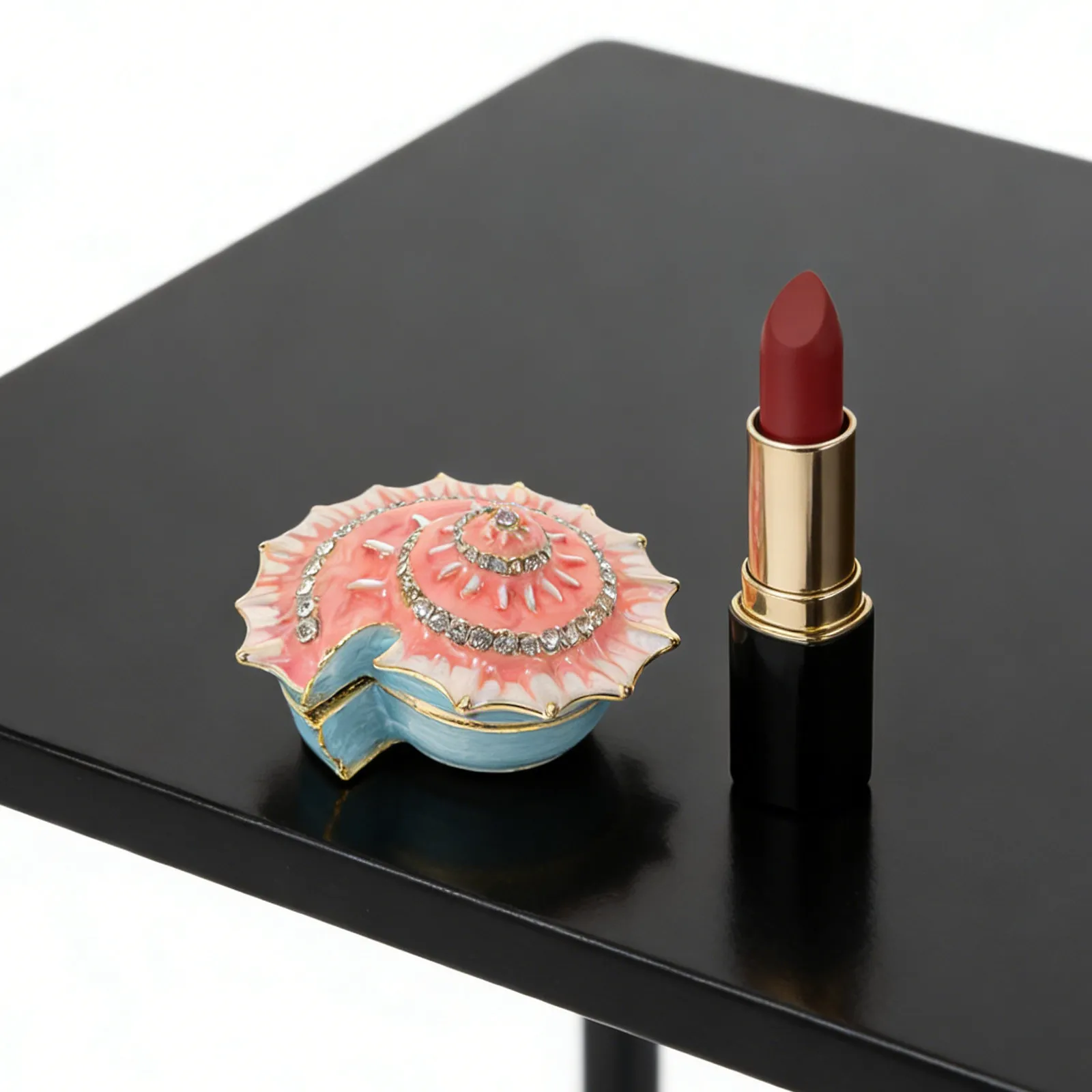

Seashell Jewelry Box Orange Enameled Ocean Themed Mini Ring Necklace Holder Hinged Keepsake Metal Trinket Storage Box