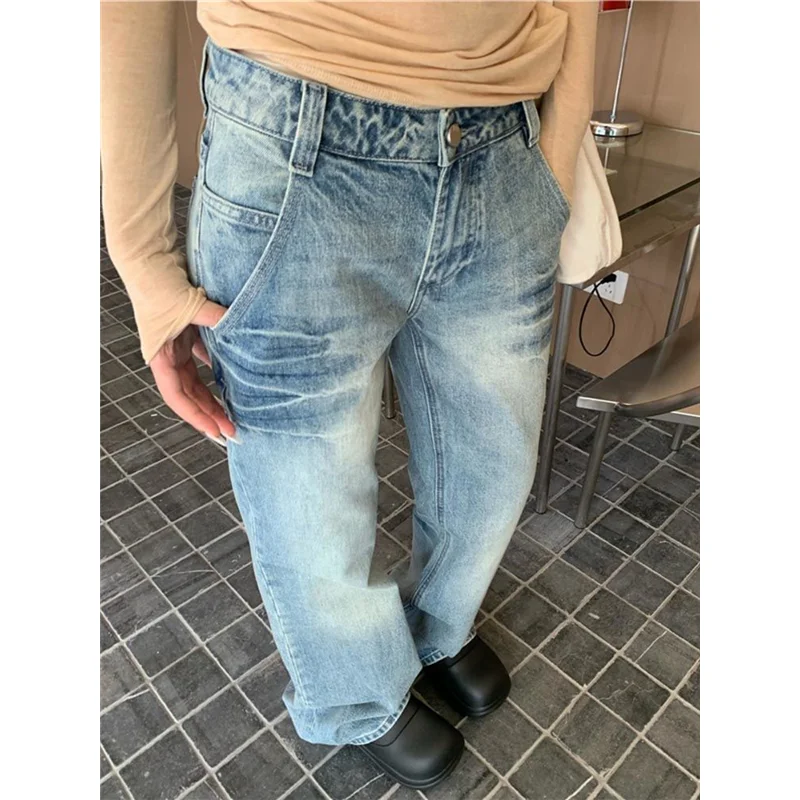 

2024 Blue Jeans Women American Style 90S Vintage High Waisted Jean Straight Trouser Streetwear Casual Loose Wide Leg Denim Pants