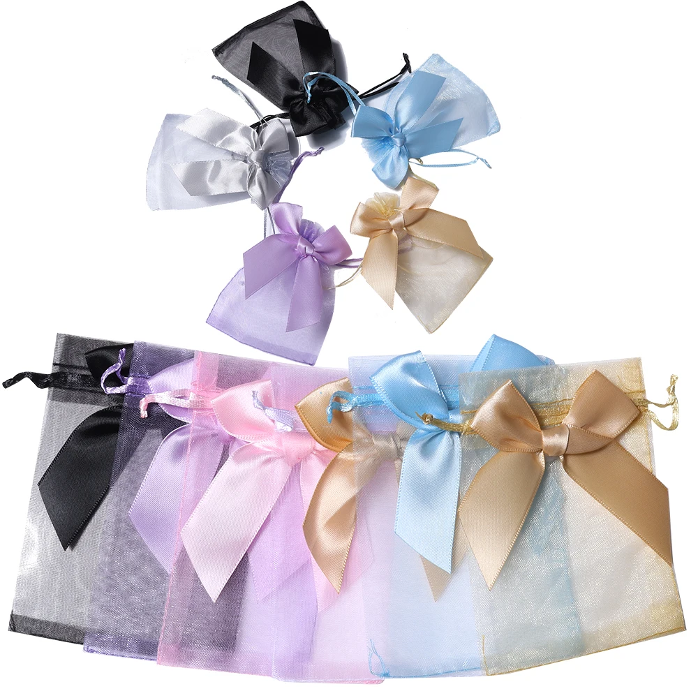 5-20pcs 9x12cm Colorful Bowknot Organza Drawstring Bag Christmas Wedding Party Candy Gift Packaging Bag Jewelry Storage Pouch