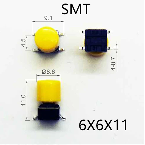 10Sets 6X6X7.3mm(H=11mm With Cylinder Cap) 4PIN DIP or SMT Momentary Tact Button Dia.6.6mm Tactical Keys Switch Mini Push Button