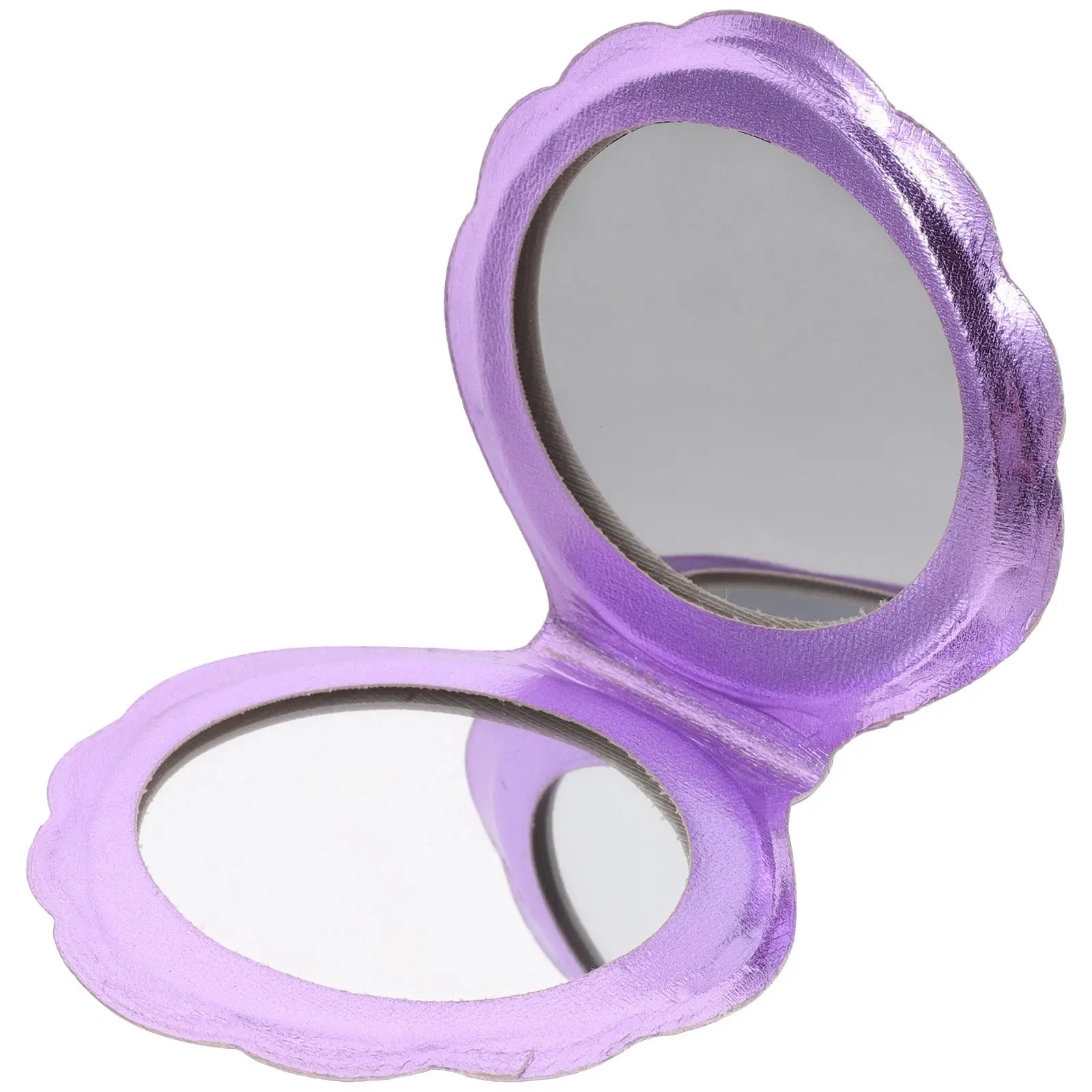 Premium PU Portable Double-Side Makeup Mirror Shell Shape Hologram Finish Hd Reflective Surface for Women Ladies