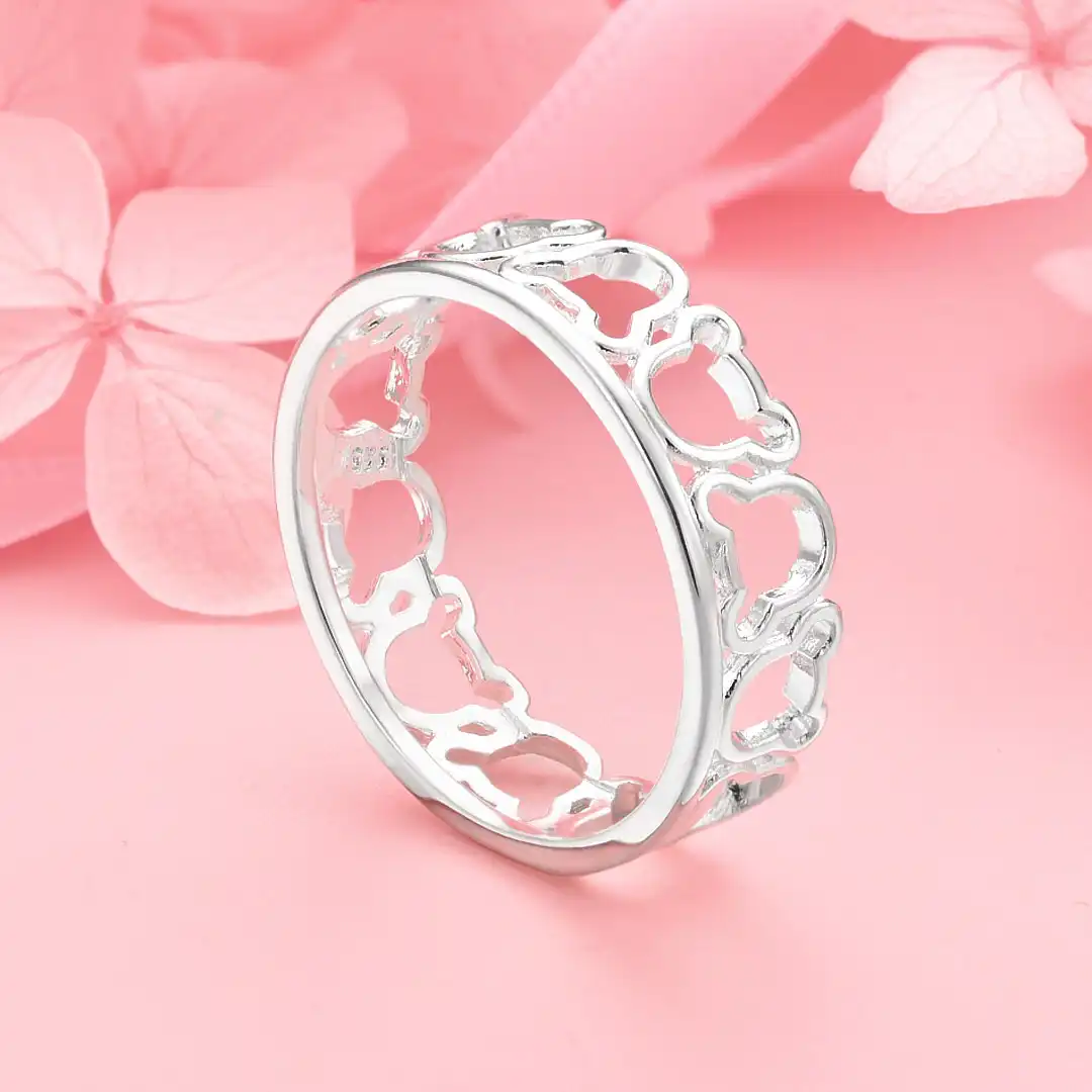 

1 шт., стерлинговое серебро 925 пробы, изысканное открытое кольцо с милым медведем, модный женский подарок, аксессуары для помолвки, очаровательные ювелирные изделия