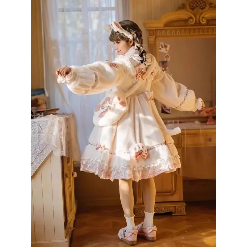 

ss23Little Milk Meow Cat Lolita Dress Plush Op Autumn Winter Long Sleeve Thickened New Year Clothes Birthday Party Cute Girl Bag
