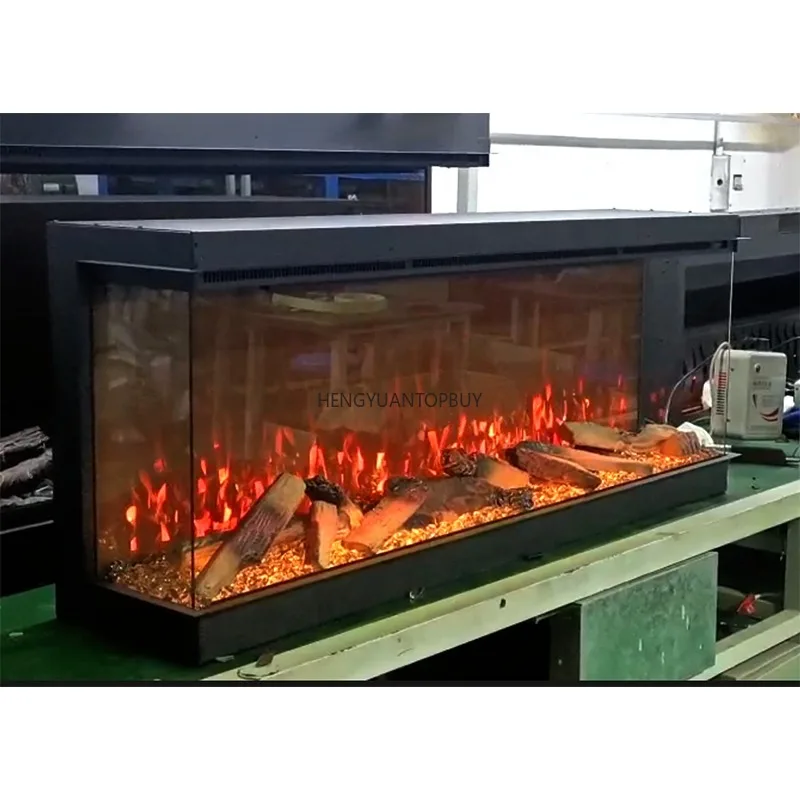 High Quality Mirrored Glass Fireplace Glowing Ember Bed Realistic LED Flame Electric Fireplaces 40 50 60 72 80 Inch
