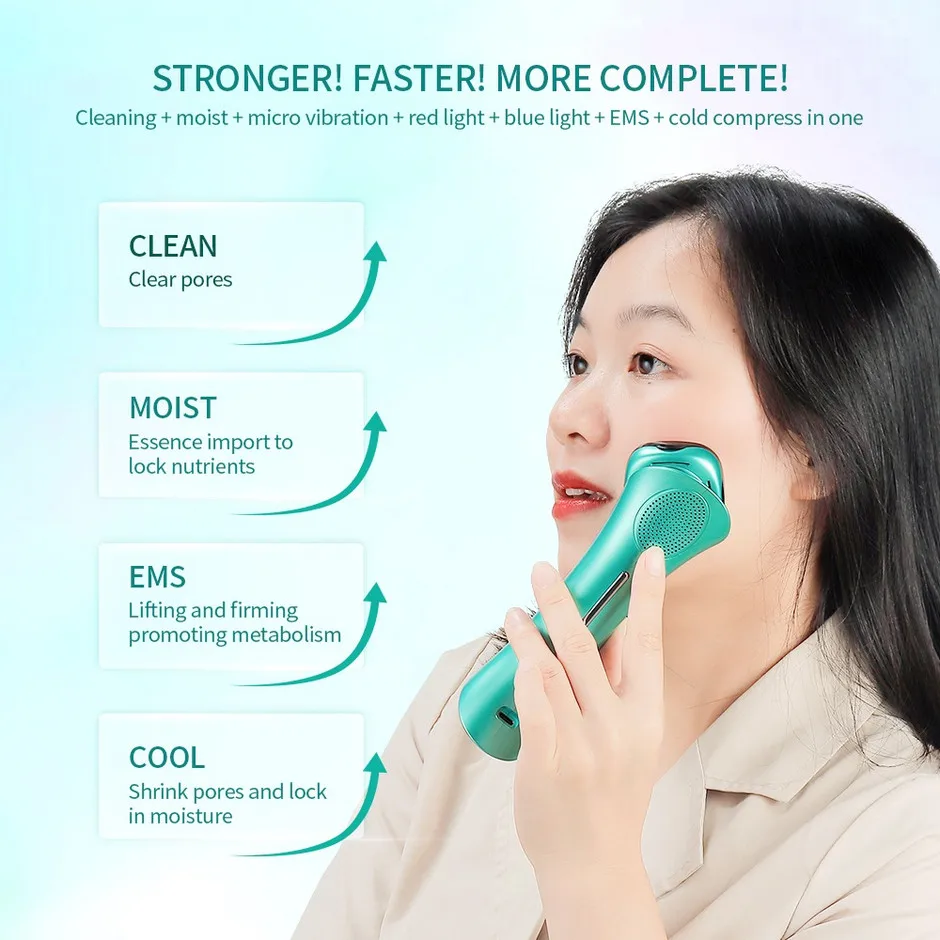4 في 1 EMS مكافحة الشيخوخة الوجه الساخن الباردة مدلك LED الفوتون العلاج بالضوء جهاز العناية بالبشرة شد الوجه تدليك سونيك الجمال
