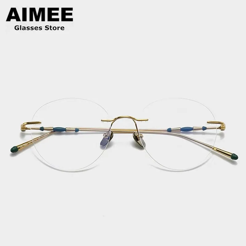 Lunettes rondes sans monture en titane pur pour hommes et femmes, lunettes de myopie, design japonais, contrevenants optiques