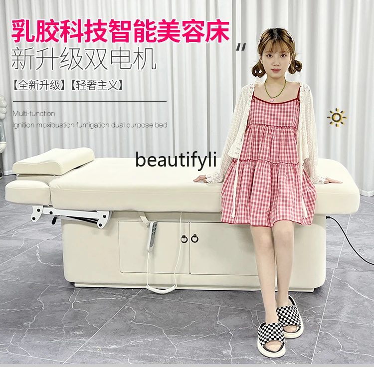 Electric Lift Beauty Care Bed Beauty Salon Special Heating Knee Bending Massage Couch Latex Tattoo Couch