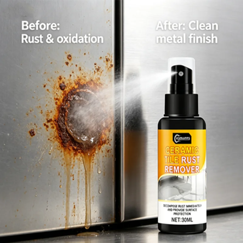 Powerful metal rust remover spray, nozzle design, sprays easily with no residue, perfect for cars and home