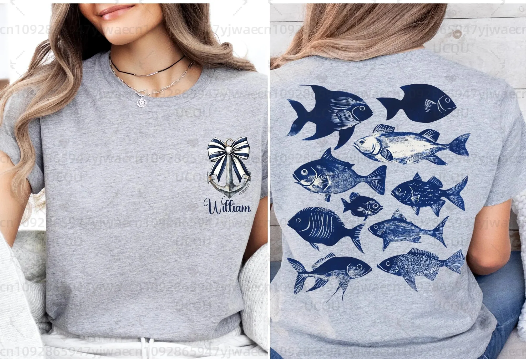 Camiseta náutica de peixe e âncora, sardinas estanhadas, peixe estanhado, amante de sardina, camiseta casual masculina de manga curta