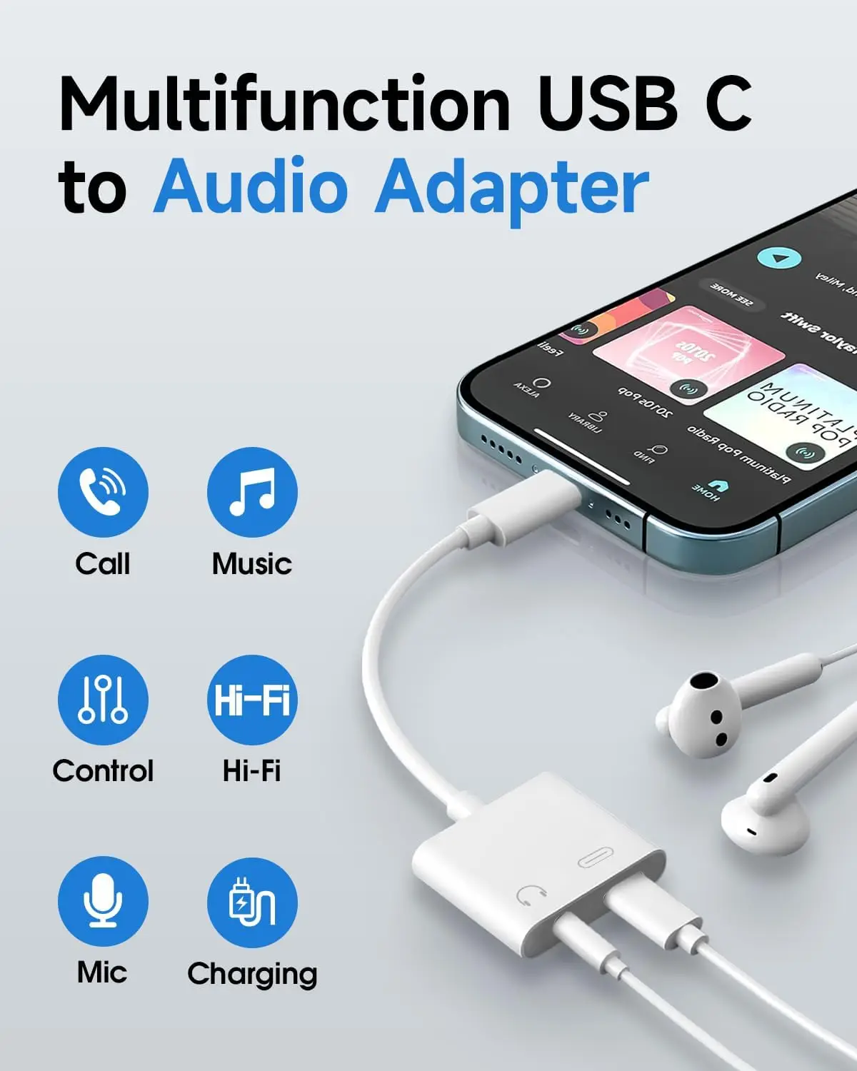 محول شاحن USB-C إلى 3.5 ملم لسماعات الرأس والشاحن، عبوتان، من النوع C إلى Aux Dongle مع شحن سريع PD لهواتف iPhone وiPad وSamsung