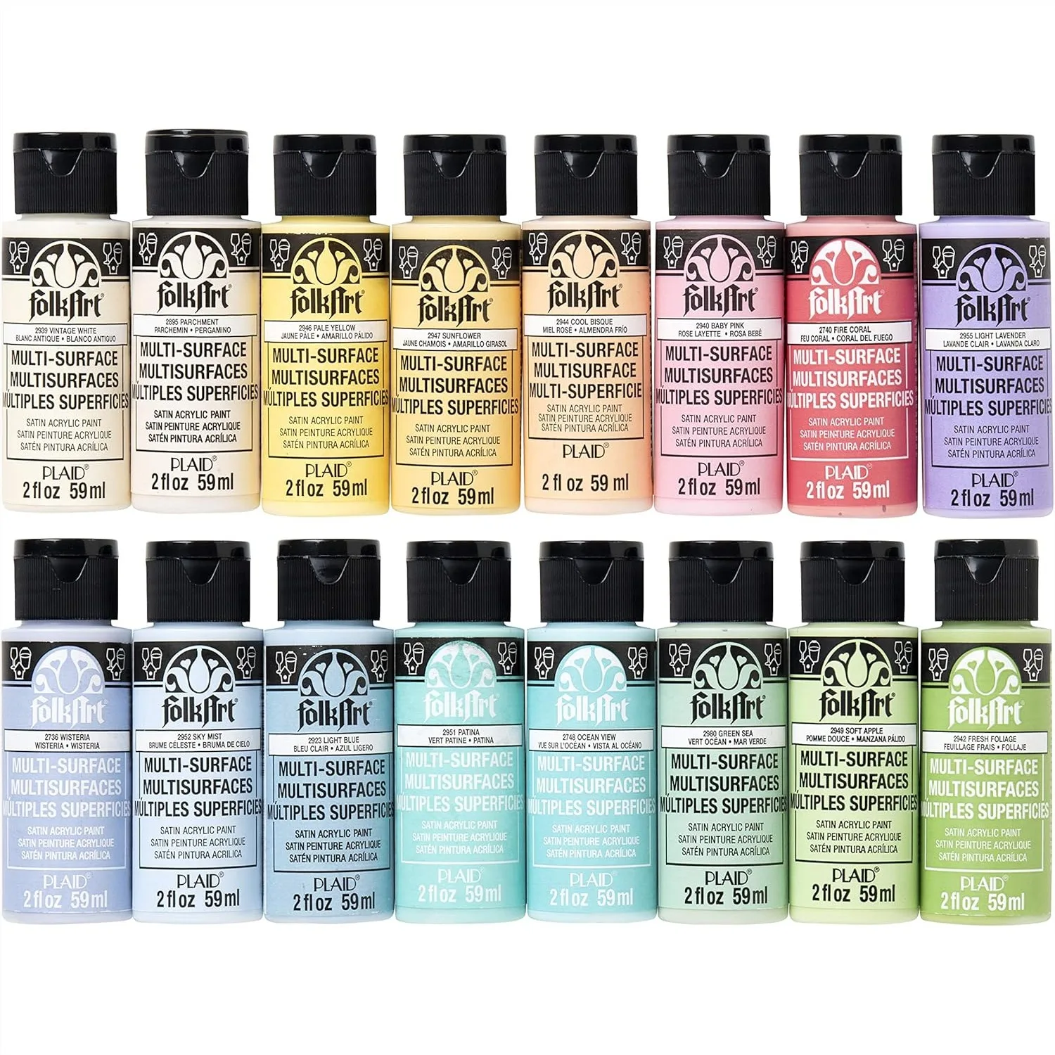 

16-Pack Acrylic Paint Set with Pastel Colors, 2 oz Bottles for Canvas, Wood, Glass & More