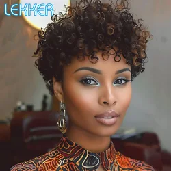 Lekker-Peluca de cabello humano 100% rizado para mujer, pelo brasileño Remy, corte Pixie corto, Afro, hecho a máquina, de colores