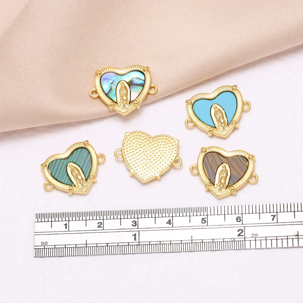 OCESRIO Multicolor Shell Virgin Mary Charms for Bracelet Gold Plated Brass Heart Connect Jewelry Making Component chma580