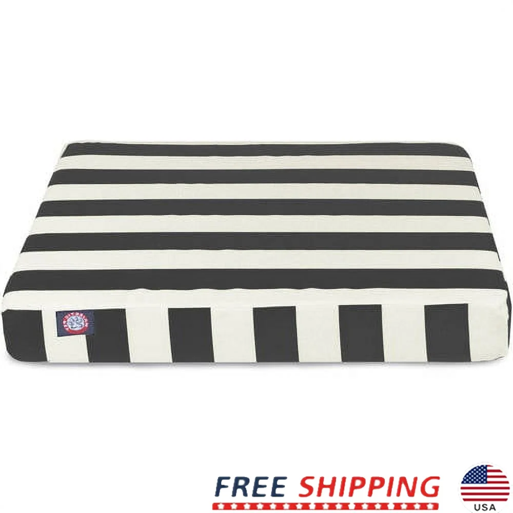 

Vertical Stripe Shredded Memory Foam Rectangular Dog Bed Removable Machine Washable Cover Water Resistant Base Comfortable