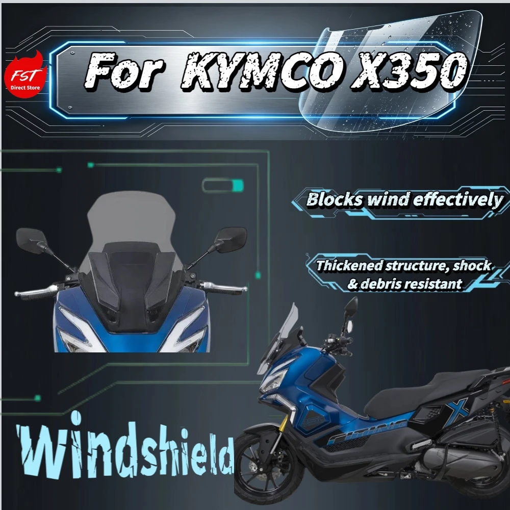 For Kymco Xciting X350 Heightened Windshield Windproof Rainproof Durable Front Wind Glass Modified Parts