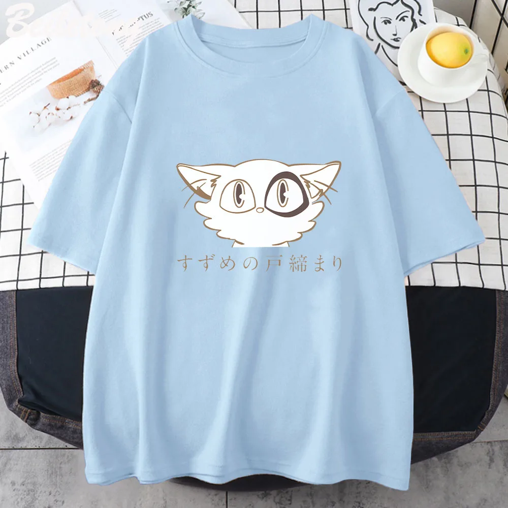 Harajuku Kawaii Cartoon Cat Printing Women T Shirts Summer Streetwear Casual Loose Oversize O-neck Short Sleeve Tops Tees Unisex