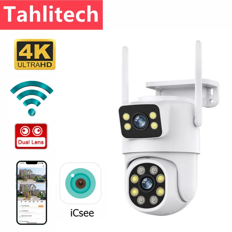 4K 8MP Dual Lens PTZ WIFI Camera Full HD Dual Screen Ai Human Auto Tracking Outdoor 4MP Security Video Surveillance Camera ICSEE