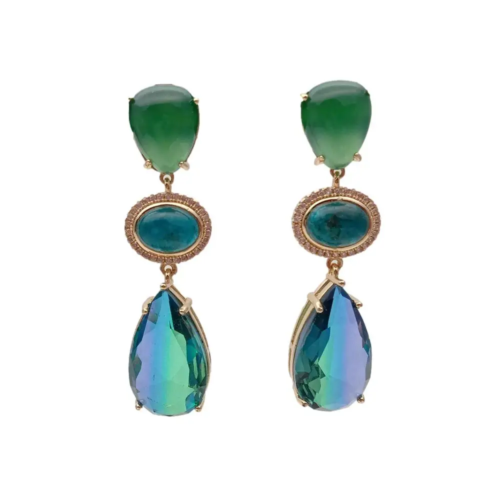 

Y.YING Natural Green Agate Apatite Crystal Drop Stud Earrings Elegant Jewelry