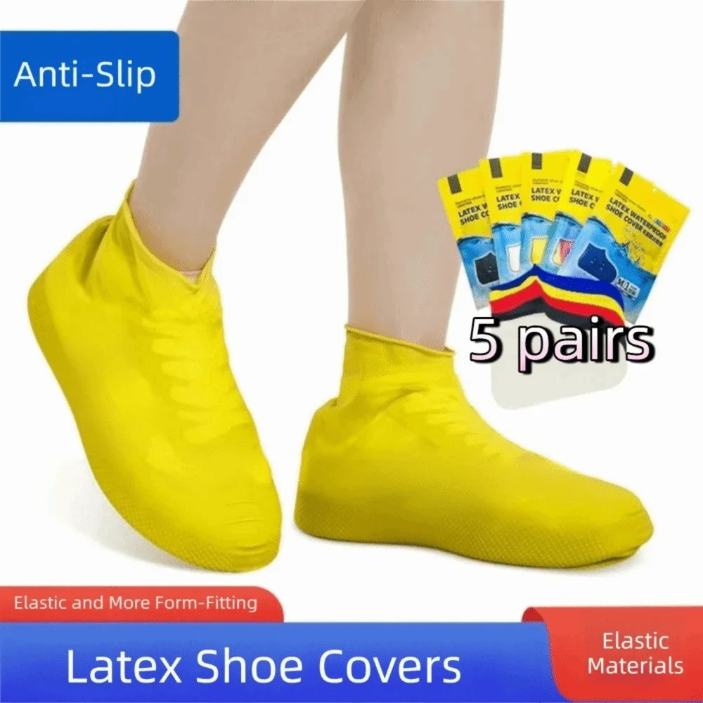 5Pairs Reusable Silicone Shoe Covers Durable Elastic Material Waterproof Shoe Covers Foldable Thicken Rubber Rain Boot Covers